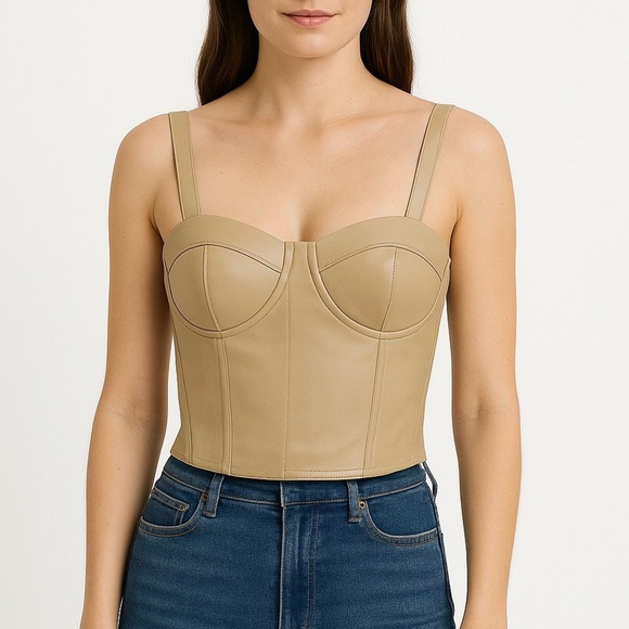 NEW Sincerely Jules cream light tan faux leather bustier - Picture 1 of 6